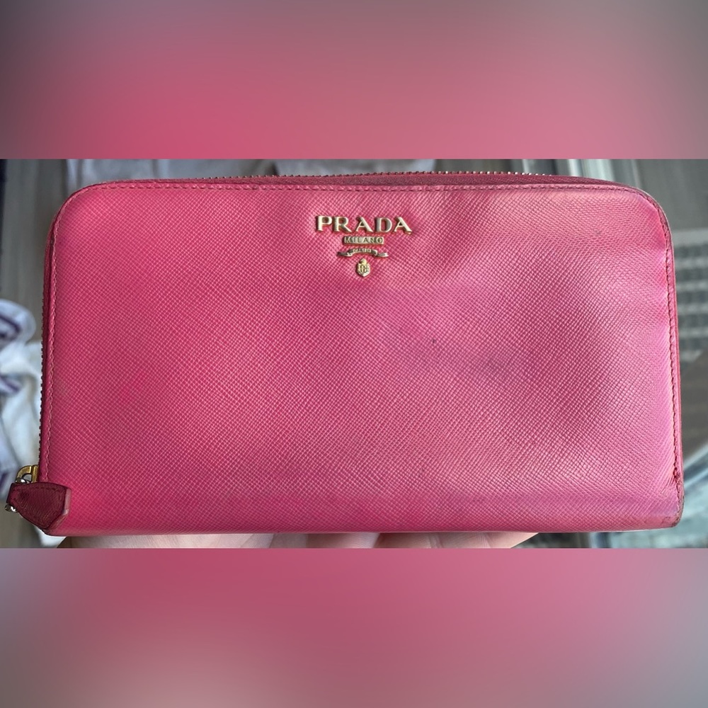 Prada Pink Saffiano Leather Long Wallet